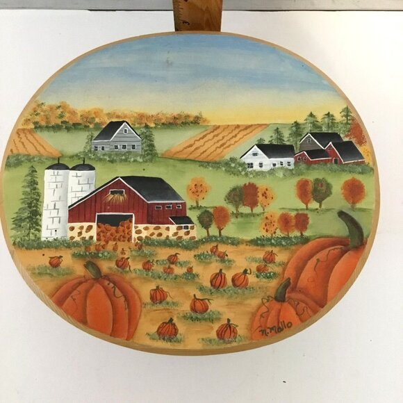 Hand Painted Pumpkin Farmhouse Wood Box Signed Fall Harvest Country Rustic Decor - Picture 6 of 9